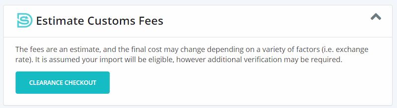 Estimate customs fees option on Freightera booking page