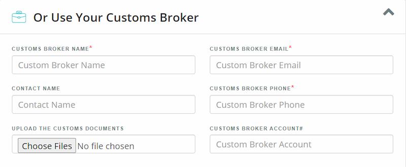 Use your own customs broker option on Freightera booking page